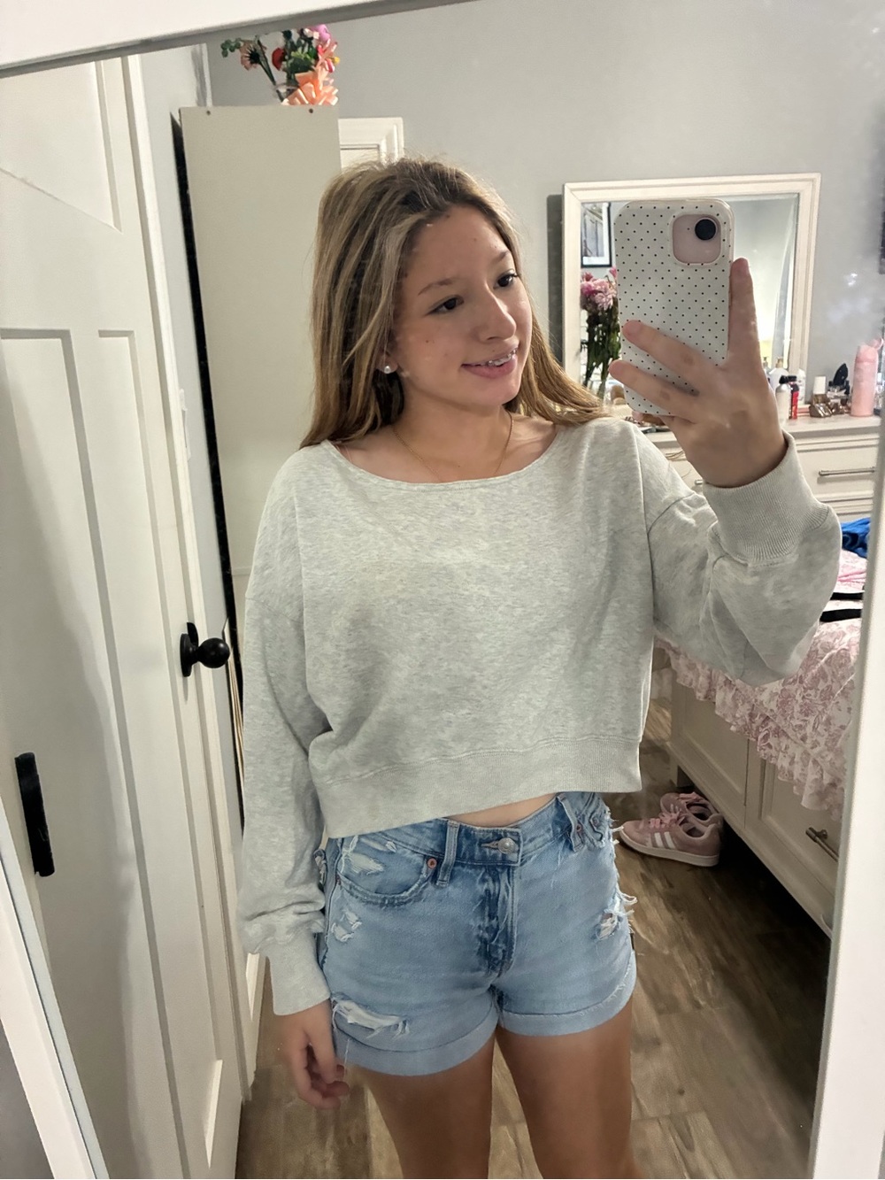Hollister Light Gray Scoop Neck Cropped Sweater